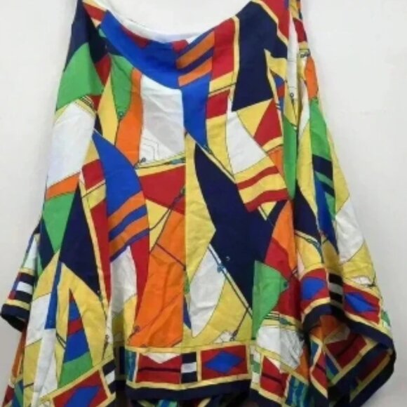 Ralph Lauren Multi Skirt Vibrant Multi-Color Geometric Print Skirt 100% Silk - Picture 3 of 7